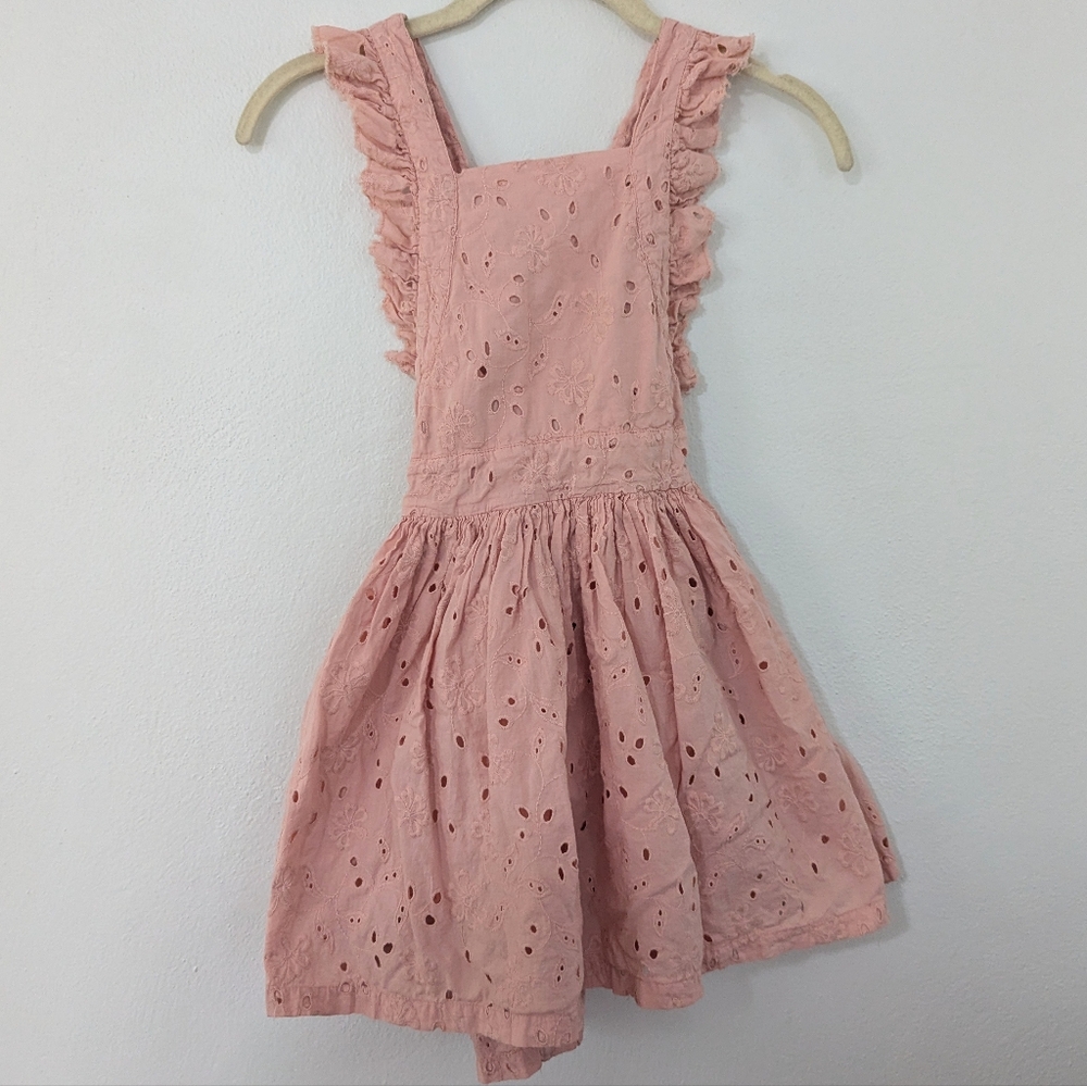 Morley Girls Eyelet Mini Dress Ruffle Strap Square Neck Sleeveless Pink 10
